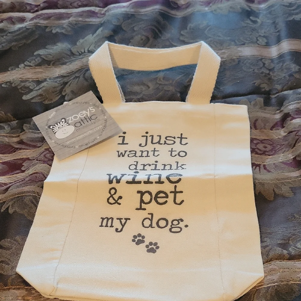 ZOEYS ATTIC Cream Dog Tote Bag SMALL WORDS ABOVE CLOTH bagged